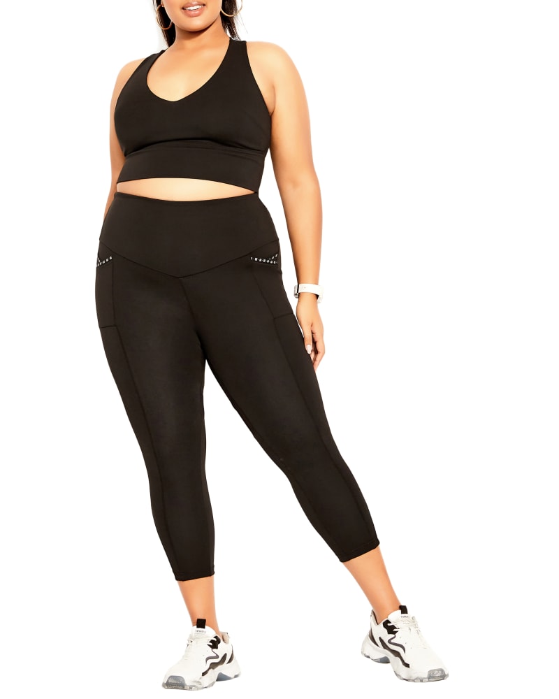 Front of a model wearing a size XXS LEGGING MESH 7/8 in Black by CCX. | dia_product_style_image_id:256364